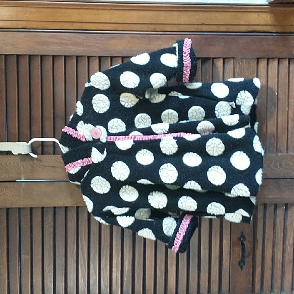 Corky & Company Black, White & Pink Polka Dot Hooded Peacoat Size 4